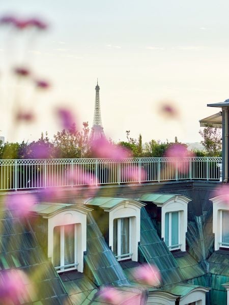 View of Eiffel Tower from Belle Etoile suite rooftop at Le Meurice, Paris