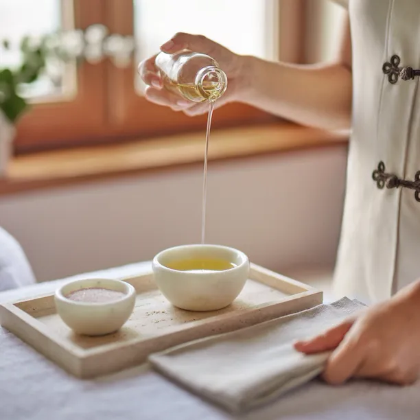 spa attendant preparing massage supplies
