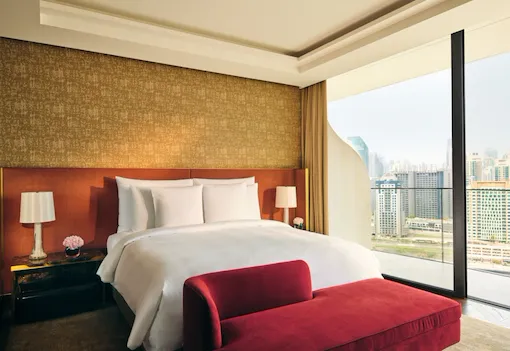 Images depicting The Lana Suite including living spaces, wardrobe and bathroom at The Lana, Dorchester Collection, Dubai.