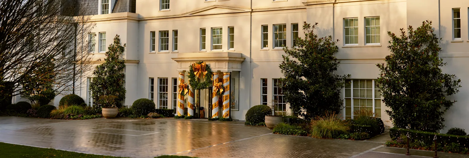 Festive daytime exterior shot at Coworth Park, Ascot