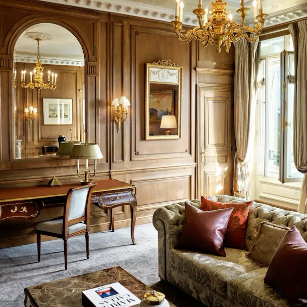 Living room of the Heritage suite at Le Meurice, Paris.