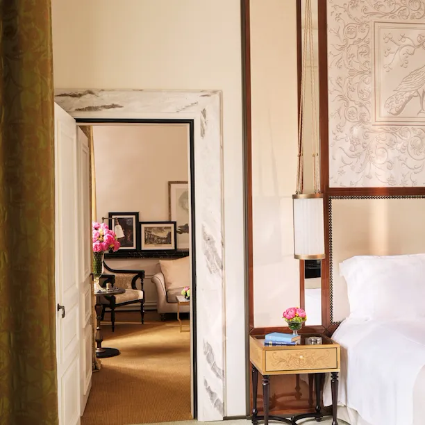 Corner view of bedroom and living room at Ludovisi Suite, Hotel Eden