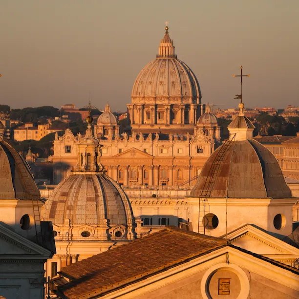View of St Peter's Basilica and Dome at sunset