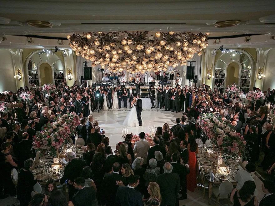 Couple on the dancefloor at a wedding in ballroom of Hotel Bel-Air, Los Angeles