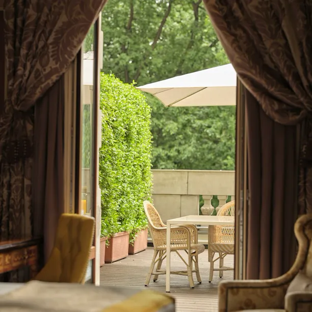 View of the terrace from the Deluxe Terrace Room with external forniture in the background