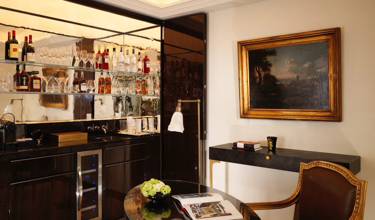 Private bar inside Villa Medici Presidential Suite at Hotel Eden, Rome