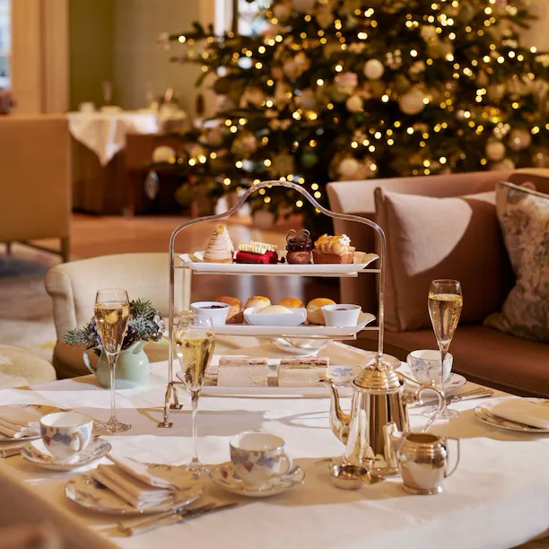Festive afternoon tea in the Drawing room at Coworth Park.