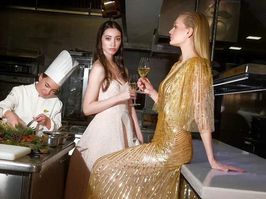 Models in the kitchen of Alain Ducasse at The Dorchester