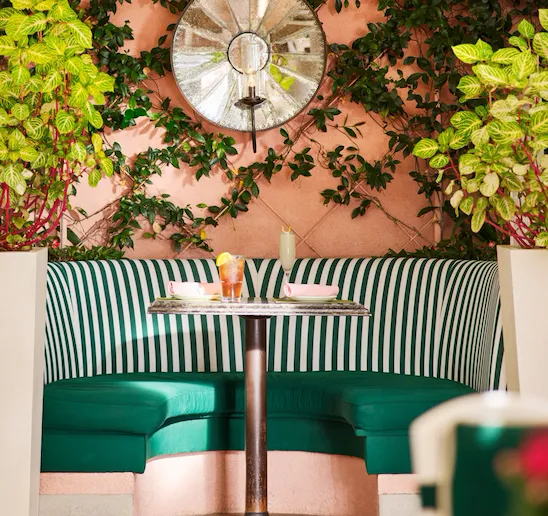 Outdoor booth in the Cabana Cafe at The Beverly Hills Hotel