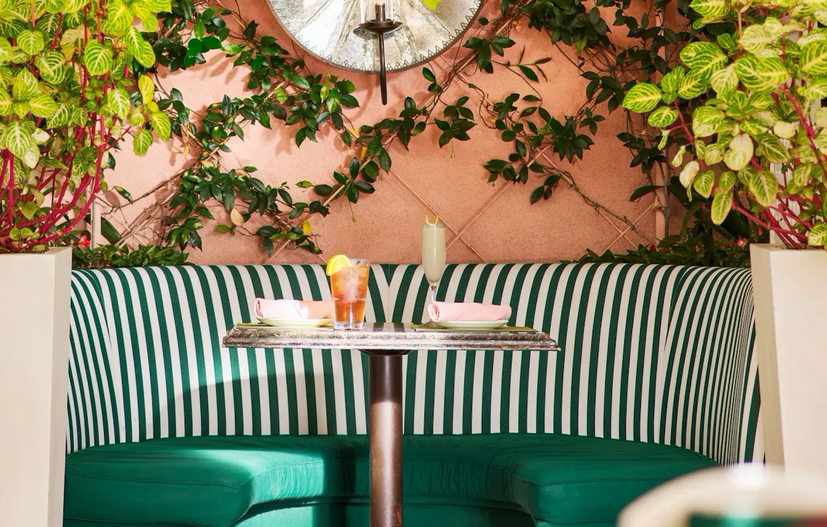 Outdoor booth in the Cabana Cafe at The Beverly Hills Hotel