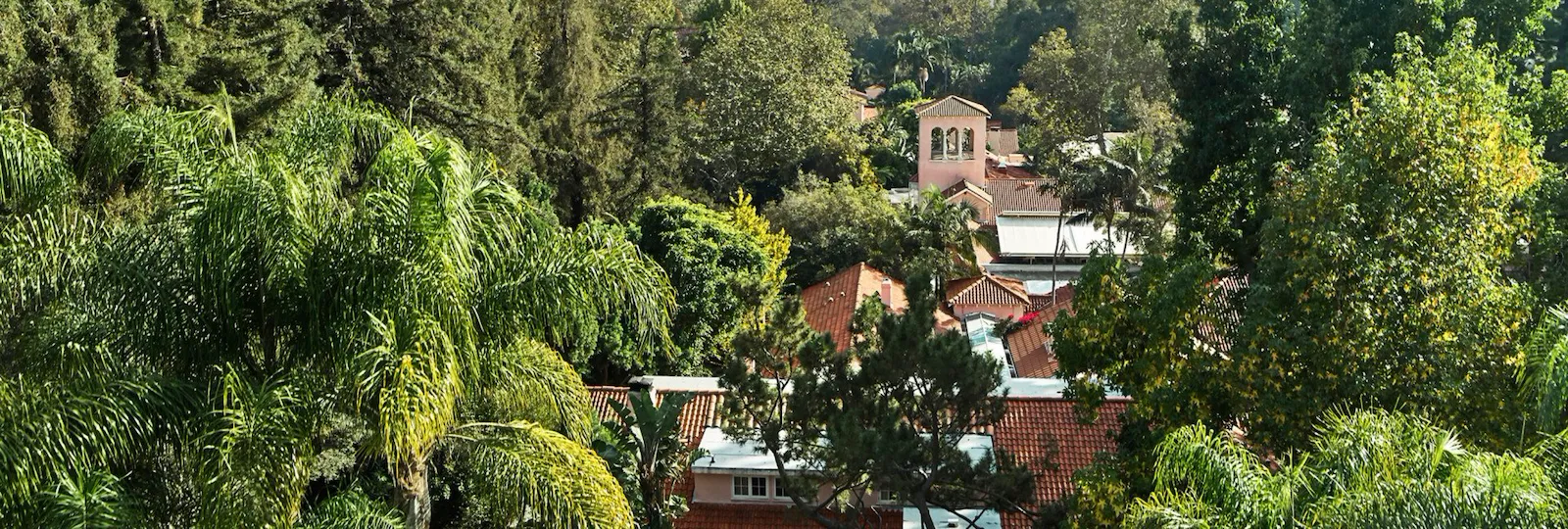 Aerial view of 12 acre estate in Los Angeles, Hotel Bel-Air